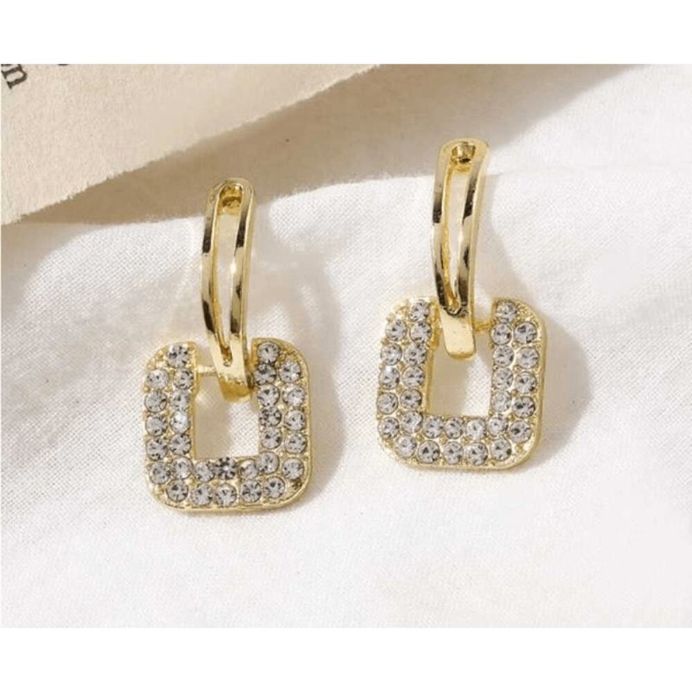 4133 NIP DG.Z Korean Design S925 Silver Over Gold Square Diamond Dangle earrings - Picture 3 of 3